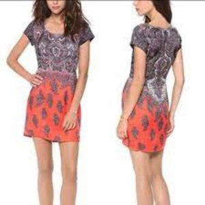 CLUB MONACO RAEANNE SILK WOOL NAVY ORANGE PAISLEY MINI DRESS - 0
